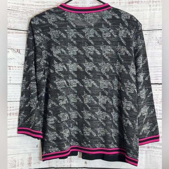 Ming Wang Jacket Womens Size XL Black and Pink Houndstooth cardigan knit - Picture 4 of 11